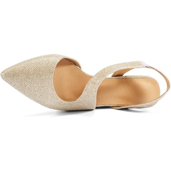 Rhinestone Kitten Gold Low Heel Sparkly Pumps for Women Dressy Wedding Shoes - Picture 6 of 9